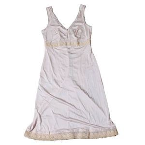 Vintage ladies international amourette luxe pink satin slip dress lace panels
